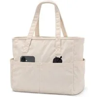 LuxusKollektion Handtasche Tasche Shopper Laptopfach Reißverschluss Damen Cord-beige