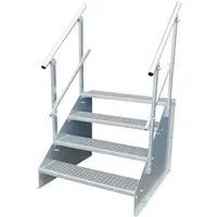 SRM Design Außentreppe 4 Stufen Standtreppe Breite 70cm Höhe 63cm verzinkt beids. Geländer