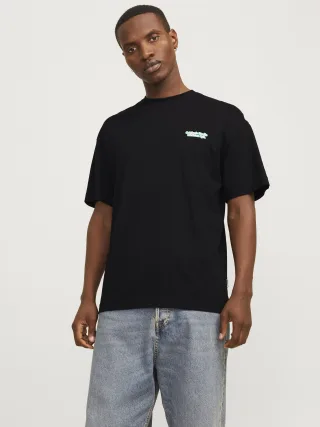 JACK&JONES - JORASTORIA FONT TEE SS CREW NECK black - Gr. - M