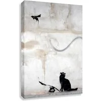 Leinwando Gemälde Banksy Katze und die Fledermaus Streetart Leinwandbild kunstdruck