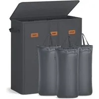 SONGMICS Wäschekorb herausnehmbarer und waschbarer Innensack, Waschküche Schlafzimmer, mit 3 Fächern, 160 L, mit Deckel, 5 Etiketten, 64 x 33 x 75 cm