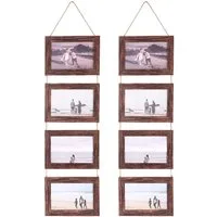 BlingBin Bilderrahmen Collage 10x15 Vier aufgehängte Bilderrahmen Set, 8 Öffnung horizontale Rahmen, für 4 Bilder (2er Set, 2 St), 17,8 x 59 cm, gemacht um 10x15 cm Foto-Postkarten für Wanddekoration anzuzeigen