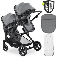 Hauck Zwillingsbuggy Atlantic Twin - Melange Grey, Zwillingskinderwagen ab Geburt bis 36 kg Babywanne umbaubar & Zubehör