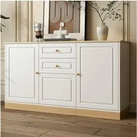 Merax Sideboard in Weiß & Holzoptik (135,5 × 39 × 76 cm, 1 St., Buffetschrank Schrank), Kommode mit 3 Türen und 2 Schubladen,Anrichte mit goldfarbenen Griffen