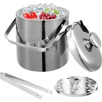 Refined Living Eiseimer 3L Eiskübel mit deckel, Sieb und Eiszange Doppelwandiger Isolierter, Eisbehälter für Eiswürfel Eiswürfel-Eimer für Bar Party Hause