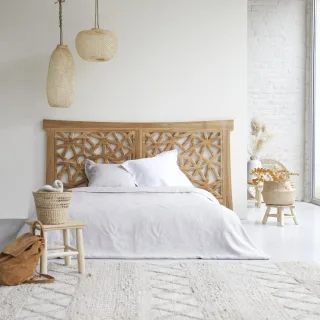 Kopfteil für Bett Bettkopfteil Doppelbett eckig 210 200 Teak Massiv Massivholz