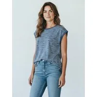 modAS Rundhalsshirt 46415 Damen Shirt ohne Ärmel mit MEERzeit-Streifen - Streifenshirt Rundhals