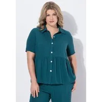 Ulla Popken Spitzenbluse Shirtbluse Schößchen A-Linie Hemdkragen Halbarm