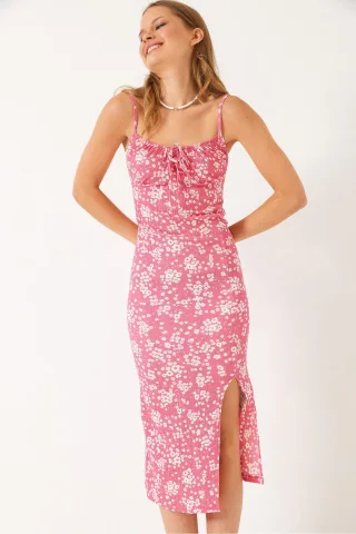 Midikleid mit Schlitz und floralem Druck