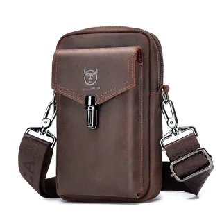 BULLCAPTAIN Genuine Leather Men's Waist Bags Crossbody Bages Multifunctional 7-inch Mobile Phone Practical Bag for Male