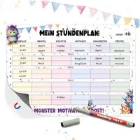 TOBJA Magnettafel Magnetischer Stundenplan Monster Design inkl. Stift, abwischbar magnetisch Wochenplaner Mädchen u. Jungen