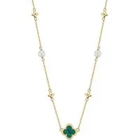 Runde Perlé Silberkette elegante Halskette mit Kleeblatt Anhänger, Süßwasserperlen, handgefertigte Halskette, 925er Silber, 14K Gold (Geschenkverpackung)