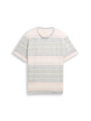 Tom Tailor - T-Shirt mit Inside-Out Streifenmuster blau/grau/pink - Gr. - L