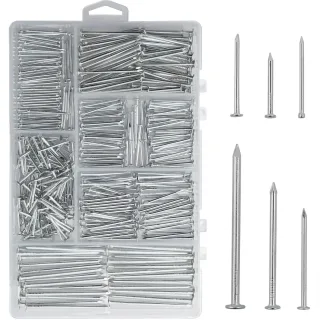 376PCS Premium Hardware Nails Assortment Kit Carbon Steel Galvanized Various Sizes 2" 1-1/2" 1-1/4" 1" 3/4" With Storage