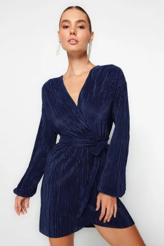 Dunkelblaue, einfarbige Mini-Cocktailkleider für Damen, locker geschnitten