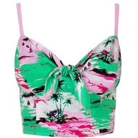 Hell Bunny Crop-Top Kai Bauchfreies Oberteil Schleife Tropisch Palmen Hawaii