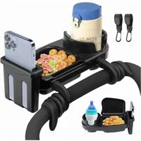 TUWENA Kinderwagenaufsatz 3-in-1 Snack Tablett für Kinderwagen mit 2 Kinderwagen Haken