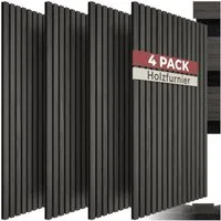 tectake Wandpaneel Akustikpaneele aus MDF und Echtholzfurnier - Eiche schwarz, BxL: 50x110 cm, 0,55 qm, (Holzpaneele Sonic Wall II, 4-tlg., Größe flexibel anpassbar) schallabsorbierender Filz, einfache Montage mit Kleber oder Schrauben