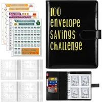 FELIXLEO Konferenzmappe A5 Sparbuch für Geld Challenge, 100 Umschläge Sparen Budgetplaner