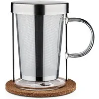 Cosumy Teeglas Teetasse mit Deckel und Sieb - Teeglas mit Sieb & Untersetzer 400ml, 1-tlg., Glas, Zubereiter inkl. Untersetzer - Geschenk Tasse - Feinmaschiger Filter