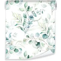 Wallarena Vliestapete Grün weiß Blätter Pflanzen Natur Botanisch Vlies Tapete 10m x 50cm, Premium Halbmatt Glatt Vlies, Blätter, Natur, Pflanzen, (Vliestapete - Tapete Schlafzimmer Wohnzimmer, 1 St., Vliestapete - Tapete Schlafzimmer Wohnzimmer), Vli