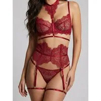 Elegant Love Set: Bügel-BH Spitzen-Lingerie-Set für Damen – Dessous mit Strapsen (Set, 5-tlg., Halsband + BH + Tanga + Taillenband + Beinriemen) Stilvolle Damenunterwäsche – Reizwäsche für besondere Momente