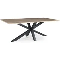 CASA DOMA Esstisch Tarragona, Küchentisch, Wohnzimmertisch, Massivholzplatte Eiche (White-Wash-Finish, Platz für 6 bis 10 Personen), natürliche Baumkante, Metallgestell Spider-Form, Breite 180 bis 220 cm