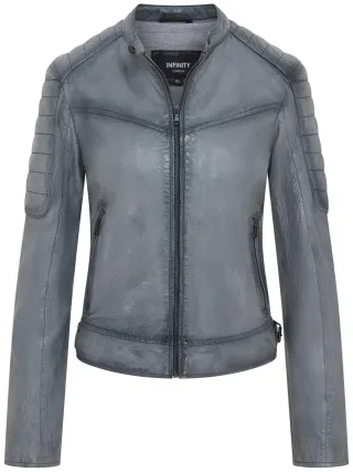 Graue gesteppte Retro-Bikerjacke aus Leder für Damen - Horten