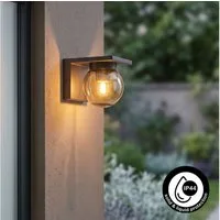 hofstein Außen-Wandleuchte moderne Wandlampe aus Metall/Glas in Anthrazit/Rauchfarben, ohne Leuchtmittel, Wandleuchte, Außenleuchte, 1xE27, ohne Leuchtmittel, IP44