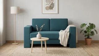 BRUNO Schlafsofa 120cm in Petrol Türkis | Kubus | stabiles Massivholz & Boxspringkomfort
