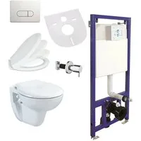 Belvit WC-Komplettset mit Vorwandelement, spülrandloses Taharet mit Softclose Deckel, (Spar-Set), Hygienedusche/Taharet