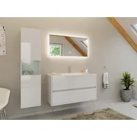 Magnolia Home Badmöbel-Set Badmöbel Set Taifun 3tlg. 100 cm mit LED Spiegel & Hochschrank weiß Hg