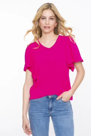 Geisha Fashion Women - Top crinckle raspberry - Gr. - M