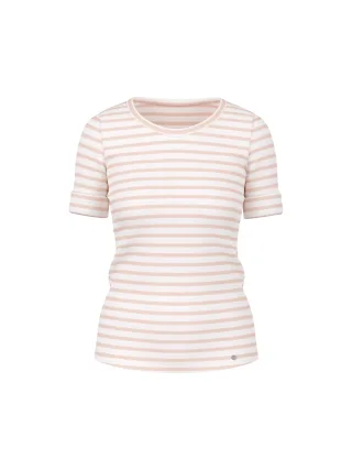 Marc Cain Additions - Ringel-T-Shirt aus Baumwoll-Ripp magnolia - Gr. - 36