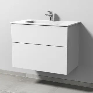 Sanipa 3way Keramik-Set Design Keramik-Waschtisch und Unterbau mit 2 Auszügen, Weiß-Soft SM48043