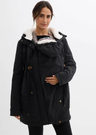 bonprix 3-in-1 kuschelig gefütterte Umstands- und Tragejacke, schwarz, Gr.46, Kuschelige Umstandsjacke mit Teddyfutter für die Schwangerschaft und danach