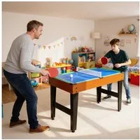 SPORTNOW Spieltisch Tischtennis Billardtisch für Spielzimmer Bars Partys für Erwachsene, (Multifunktionstisch, 5-tlg), mit Zubehör, Naturholz+Schwarz