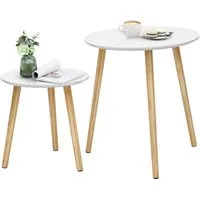 VASAGLE Beistelltisch, rund, Beinen aus Massivholz, 2er Set, Ø 45/35cm