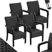 tectake Rattanstuhl Gartenstuhl Girona, stapelbar, Belastbarkeit 120 kg, 58 x 67 x 90 cm (Set, 8 St), Pulverbeschichtetes Stahlgestell für enorme Stabilität