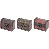 HMF Schatzkiste Schmuckkästchen aus Holz, kleine Schatztruhe zur Schmuckaufbewahrung (3er Set, versch. Muster), oder als Ringbox zur Verlobung und Hochzeit, 8 x 5 x 6 cm