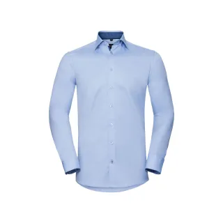 Russell - Formelles Hemd Fischgrätenstich, Kontrast für Herren Langärmlig (Hellblau/Mittelblau/Leuchtend Navy-Blau)