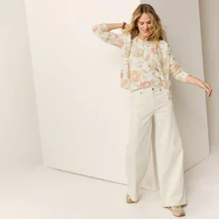 High Waist Jeans mit extraweitem Bein für Damen in Petite-Größe, Damen, size: petite, Elfenbein, Elasthan/Baumwoll-Mischung, by Lands' End