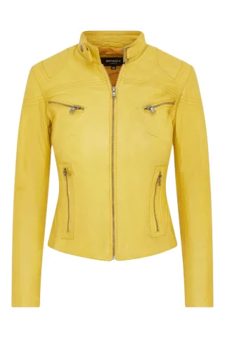 Gelbe Slim-Fit-Bikerjacke aus Leder für Damen – Maldon