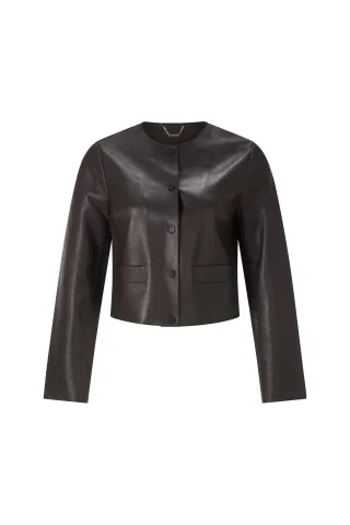 Rich & Royal - Short boxy leather jacket bonded espresso - Gr. - 42