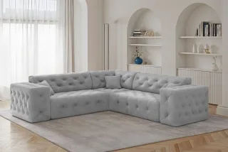 Ecksofa Designersofa CHANTAL in Stoff Moly Hellgrau Seite Universal
