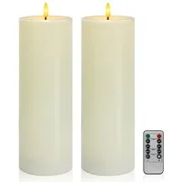 OZAVO LED-Kerze Flammenlose LED-Kerzen Wasserdichte (mit Fernbedienung und Timerfunktion, 2-tlg., Ø 10 cm x 30 cm Flammenlose Flackernde Säulenkerzen), Batterie Outdoor Stumpenkerzen