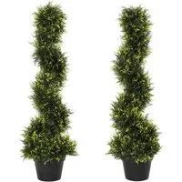Kunstpflanze 2er Set künstliche Zedernbaum groß 90 cm, Plastik künstliche Pflanzen, MC Star, Höhe 90 cm, Spiralpflanze wie echt für Wohnzimmer Schlafzimmer Büro Garten