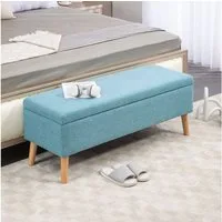 HOMCOM Sitzbank mit Stauraum, 110 x 39 x 45 cm (Truhenbank, 1-St., Polsterbank), Gummiholz Blau 110 x 39 x 45 cm