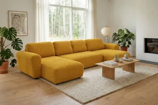 Wohnlandschaft mit Schlaffunktion BRUSK Sofa in Stoff Pop Honiggelb