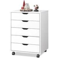 DEVAISE Rollcontainer Mobiler Aktenschrank mit 5 Schubladen & Tür, (47 x 40 x 65 cm), abschließbar, Druckerständer, für Homeoffice, Büro